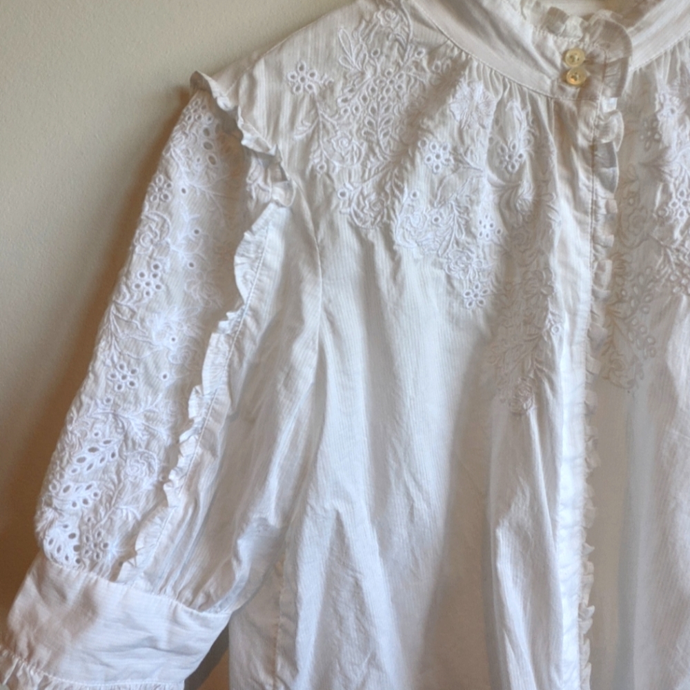 Embroidered Eyelet Prairie Button Up Blouse - Picture 11 of 15